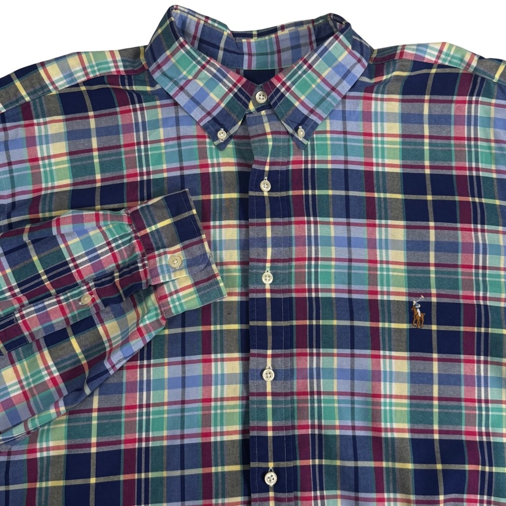 Ralph Lauren Big & Tall Plaid Button Down Shirt Cotton Pony OCBD Mens 2XB